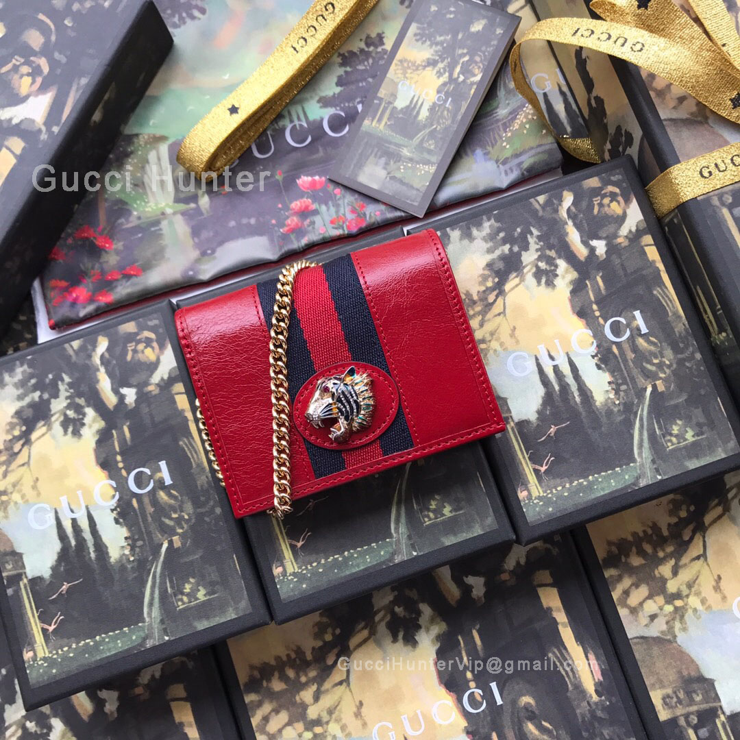 Gucci Rajah Chain Card Case Wallet Red 573790